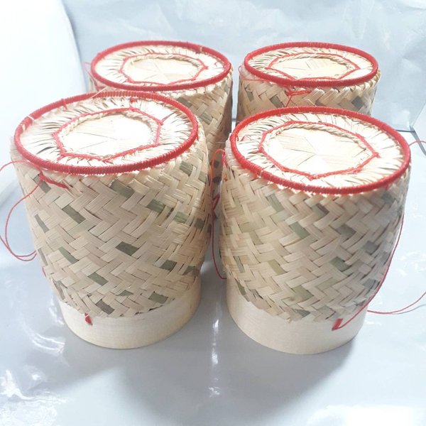 Sticky Rice Basket -Kratip Size 3 Inches (Pack of 4) Thailand Handmade Bamboo Rice Container