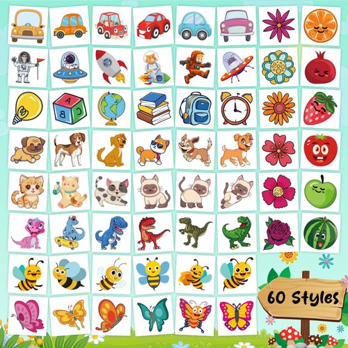 MDDRUIQI Temporary Tattoo Kids - Fake Tattoos for Kids - Party Favors for Kids 8-12,Art Crafts for 4 5 6 7 8 9 10 Year Old Girls Boys Birthday Gift,Cute Cool Stuff Kit,School Supplies,60 Styles