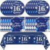 41PCS 16th Birthday Decorations for Boys Navy Blue Silver 16 Years Old Birthday Decorations Sweet 16 Plates Napkins Tablecloth for Boys Girls 16th Birthday Party Supplies
