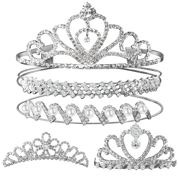 Teenitor Crown,Tiara Crown, Princess Crown Headband, 5pcs Crystal Headband, Rhinestone Headbands for Women Wedding Headband Crown Party Tiaras-Silver