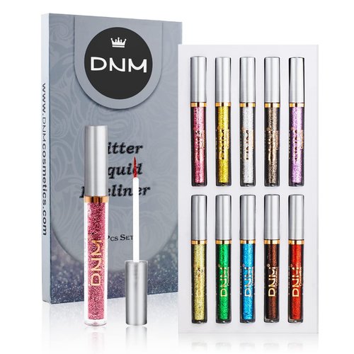 VOLLUCK 10 Colors glitter eyeliner liquid, Metallic Shimmer Glitter Eyeshadow,Long Lasting Waterproof Sparkling Eyeliner Eye Shadow Set for Party Festival Makeup