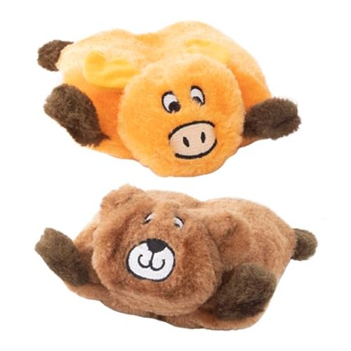 Squeaky Plush Dog Toy Squeakie Pad 2 Pack Bear Moose