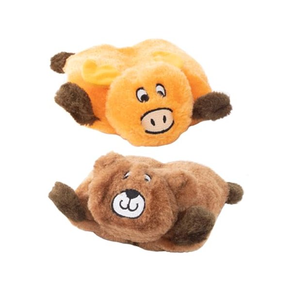 Squeaky Plush Dog Toy Squeakie Pad 2 Pack Bear Moose