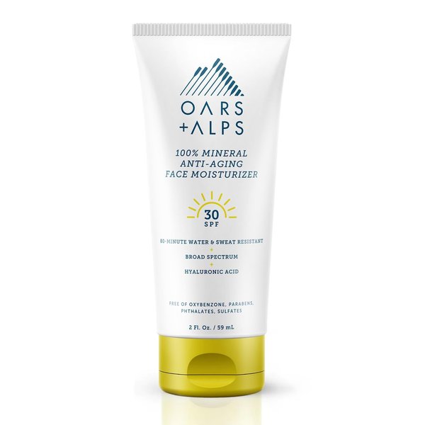 Oars + Alps Mineral SPF 30 Sunscreen and Anti-Aging Face Moisturizer with Hyaluronic Acid, Water and Sweat Resistant, Oil Free, Travel Size, 2 Fl Oz