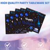 41PCS Navy Blue and Black Birthday Party Decorations Happy Birthday Tableware Supplies Set Including Plates Napkins Tablecloth for Men Women