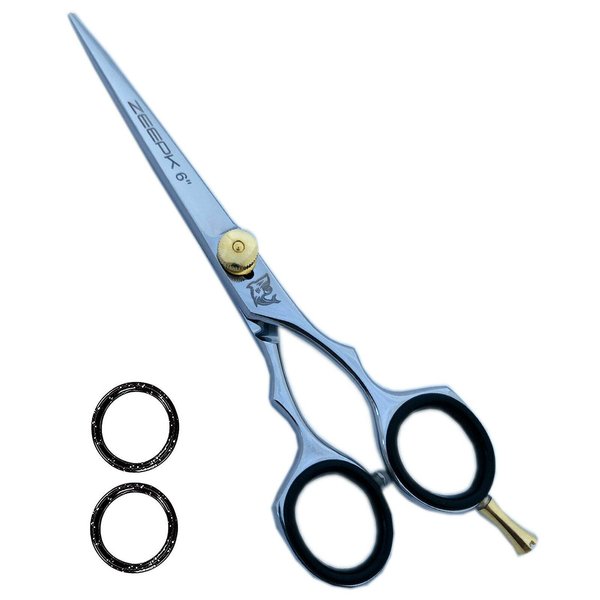 Zeepk Professional Salon Barber Men Women Hair Cutting Scissors/Shears (6 Inches) with Fine Adjustable Tension Screw and Detachable Finger Rest - Silver