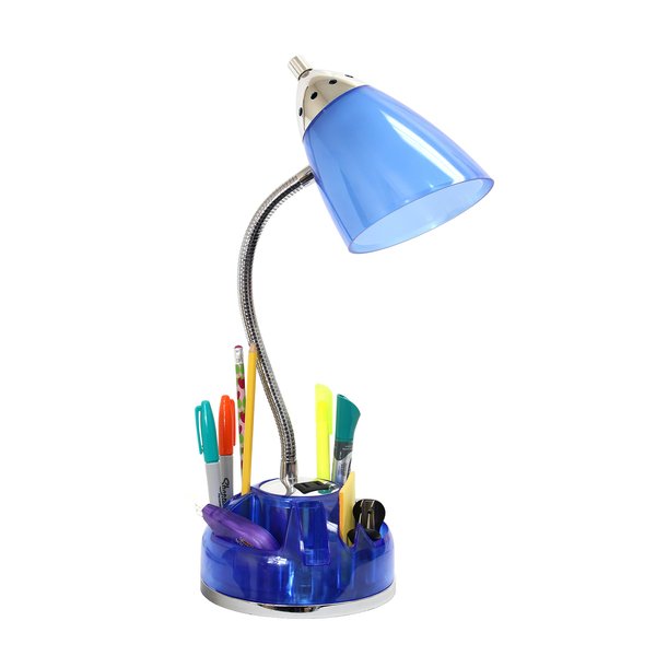 Simple Designs LD1015-CBL Flossy Organizer Desk Lamp with Charging Outlet and Lazy Susan Base, Clear Blue