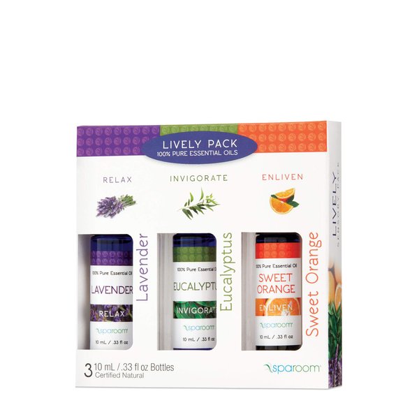 SpaRoom 100% Pure Essential Oil Sensory Packs Essentials, Cobalt Blue Bottle, Lively, 3 Count