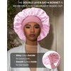Satin Bonnet for Women Silk Bonnets for Sleeping Curly Hair Bonnet with Elastic Tie Band Reversible Double Layer Sleep Cap Hair Wrap (Double-Layer Reversible Satin Bonnet - Bean Paste + Pink)