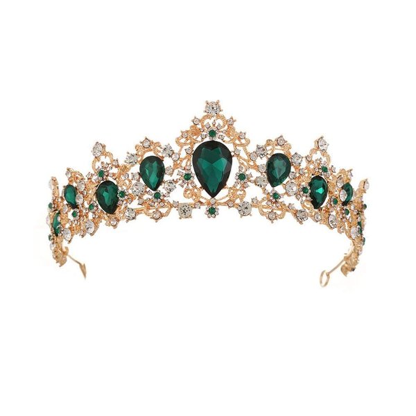 MACOIOR Baroque Royal Queen Crowns and Tiaras for Women,Crystal Rhinestone Costume Party Festival Wedding Tiaras Headbands (Green)