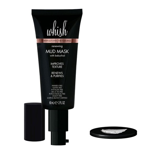 Whish Mud Mask with Bakuchiol - Natural Retinol Alternative Clay Mask - Pore Minimizing & Acne Treatment for Oily, Dry Skin - Hydrating Skincare Mask - Paraben & Sulfate Free - 2 fl oz