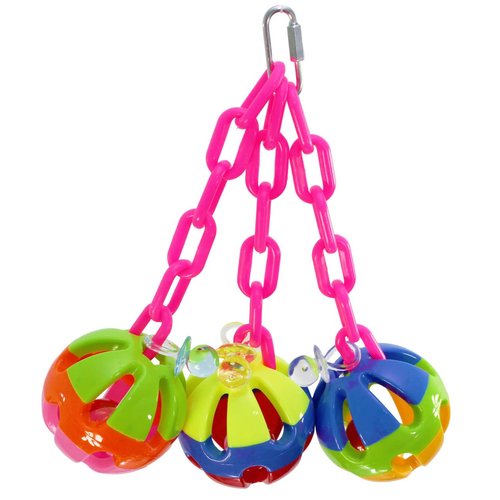 Bonka Bird Toys 1273 Tri-Chain Ball 10" High by 6" Wide Medium Parrot Plastic Cage Toy, African Grey, Pionus, Ringneck, and Similar Sized Birds