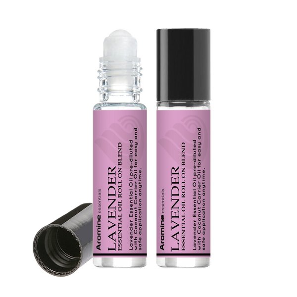 Lavender Essential Oil Roll On, Pre-Diluted 10ml (Pack of 2). Premium Quality, Therapeutic Grade Topical Ready Aromatherapy Oil