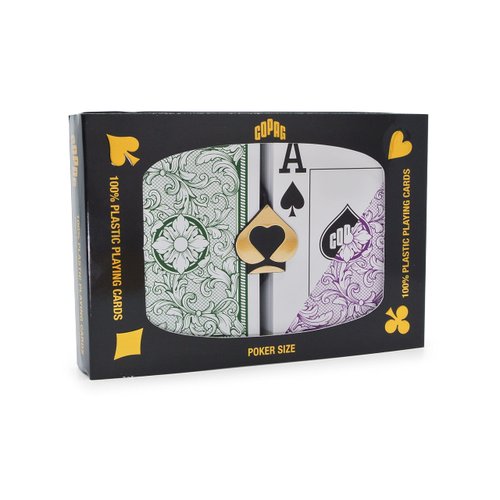 Copag Legacy Design 100% Plastic Playing Cards, Poker Size (Standard) Jumbo Index Green/Purple Double Deck Set