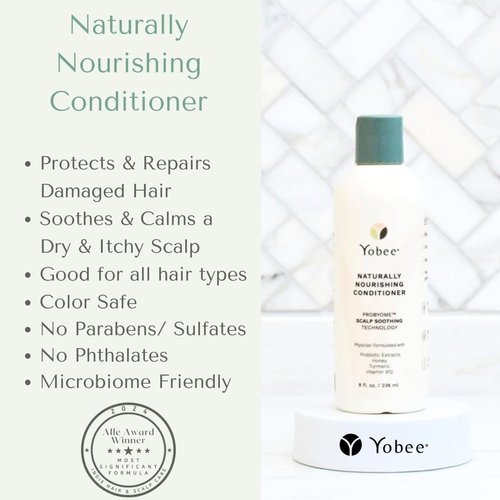 Yobee Naturally Nourishing Hair Conditioner - Dry, Itchy Scalp & Dandruff Relief - Hydrating w/Probiotic extracts, Honey, Turmeric, Vitamin B12, Coconut & Avocado Oil - Adults and Children (1)