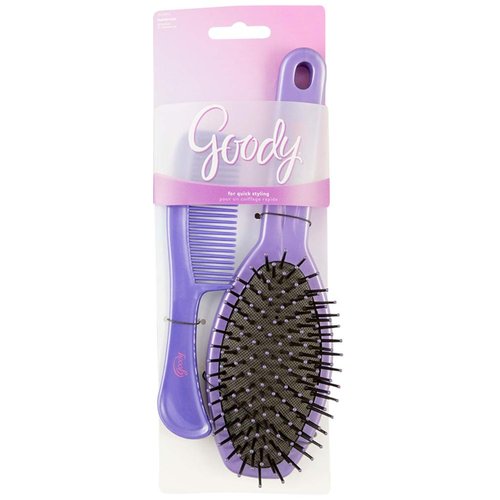 Goody 22901 Classic Cushion Brush & Pocket Comb, Easy Styling for All Hair Types, Ball-tipped Bristles for Comfortable Styling, Metallic Plastic Material