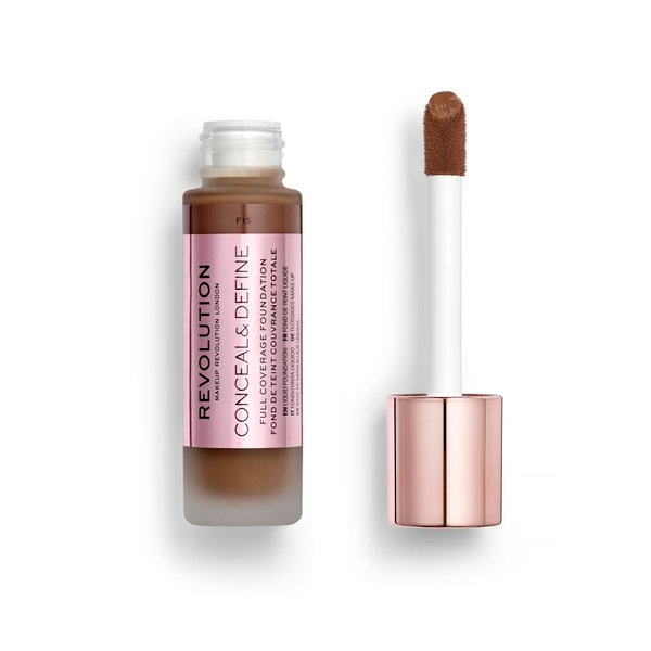 Revolution Beauty, Conceal & Define Foundation, Full Coverage, Long-Lasting Matte Finish, Vegan & Cruelty Free, F15 Dark Skin Tones, 0.8 Fl.Oz.