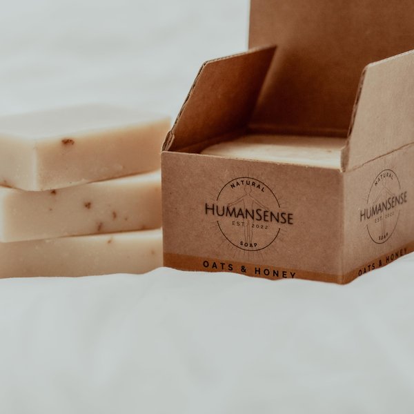 Human Sense Soap Bar Oats & Honey - 3 PK - 100% Natural, Cruelty Free, Paraben Free, Sulfate Free, Gluten Free, Light Brown