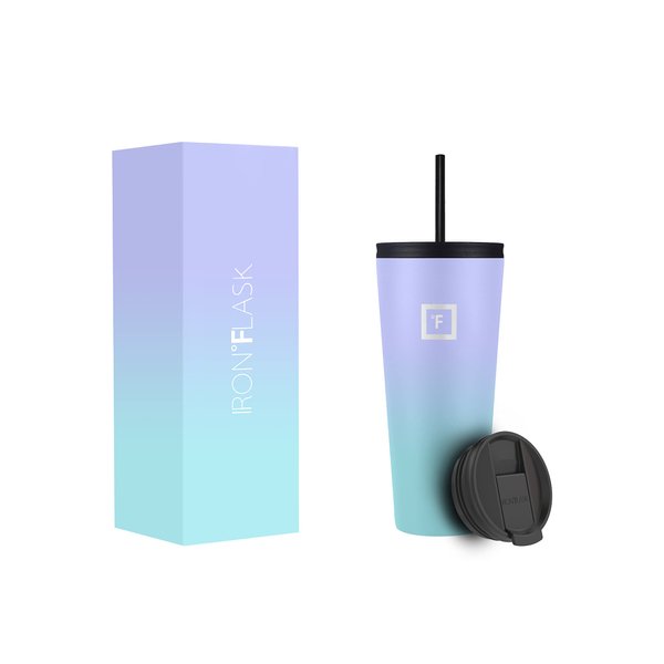 IRON °FLASK Classic Tumbler 2.0-2 Lids (Straw/Flip), Vacuum Insulated Stainless Steel Water Bottle, Double Walled, Drinking cup, Thermo Travel Mug - Cotton Candy, 32 Oz