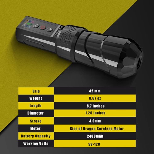 Wireless Tattoo Machine Pen Rotary Cartridge Tattoo Gun with 2400mAh Battery Power Coreless Motor Tattoo Equipment Supply for Professionals and Beginners Tattoo Artists, Black