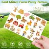 ADXCO 144 Pieces Farm Party Tattoos Gold Glitter Farm Barnyard Tattoos Farm Animal Temporary Tattoos for Kids Farm Birthday Decorations Party Favors Supplies, 24 Designs