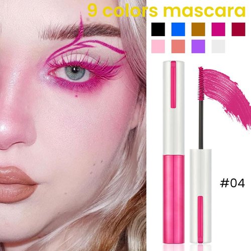 Colored Colorful Waterproof Mascara for Eyelashes Set,Blue White Black Brown Purple Long lasting Charming Voluminous Cruelty Free Vegan Eye Makeup (C-1Pc 04#berry color, C)