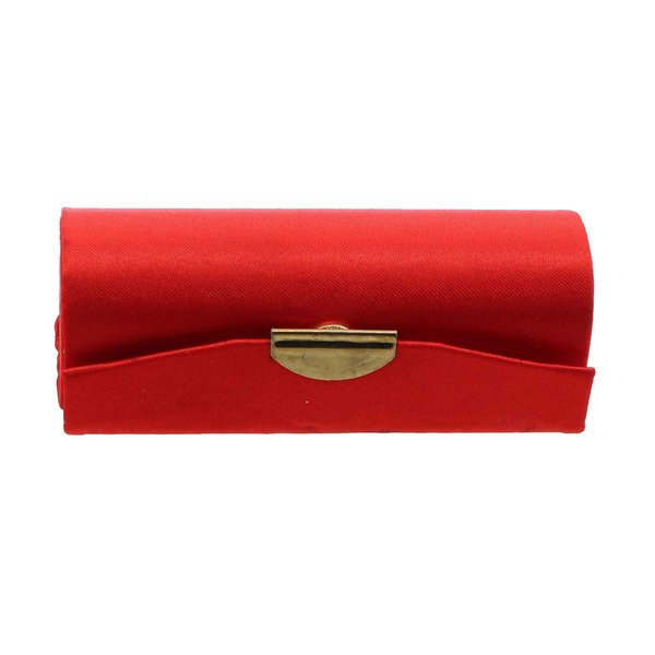 Motique Accessories Solid Red Satin Ladies Lipstick Case with Mirror Purse Lip Stick Holder
