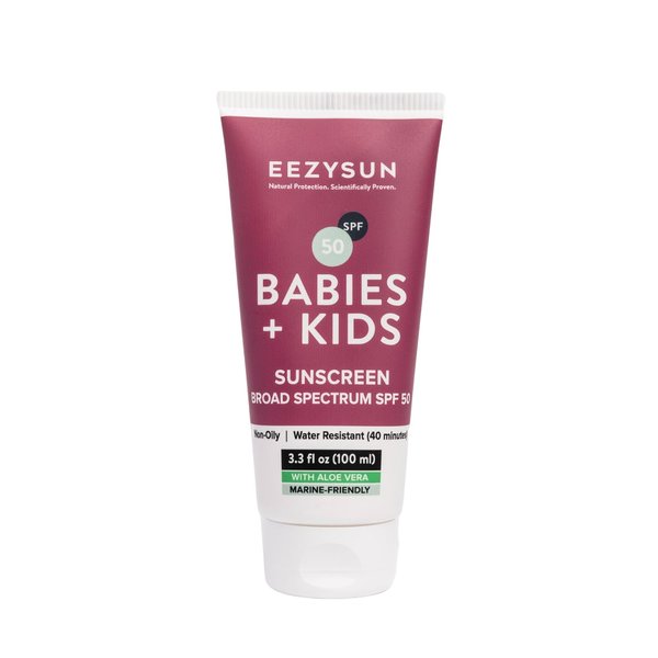 EEZYSUN Babies & Kids SPF 50 Mineral Sunscreen | Dermatologically Tested for Sensitive Skin | Contains Aloe Vera | Sweat/Water Resistant | Cruelty-Free | Reef-Safe | Travel Size - 3.3 FL OZ