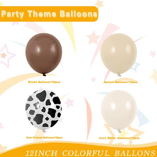 Brown Cow Balloons, Western Party Decorations Coffee Brown Neutral Blush Confetti Cow Print Balloons for Western Cowboy Cowgirl Farm Animal Themed Baby Shower Birthday Party Decorations Supplies