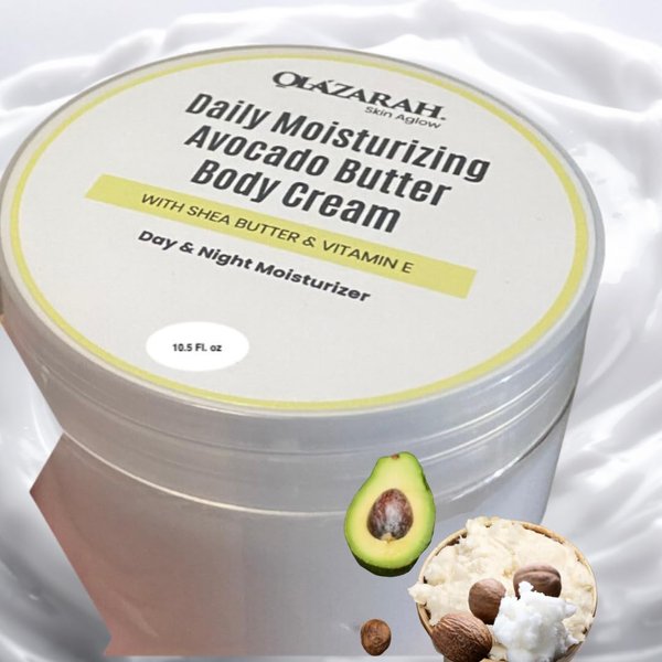 OLAZARAH Skin Aglow Daily Moisturizing Avocado Butter Body Cream - Hydrating Shea Butter & Vit. E - Nourishing Skincare for Soft, Radiant Skin, 10 Fl. oz