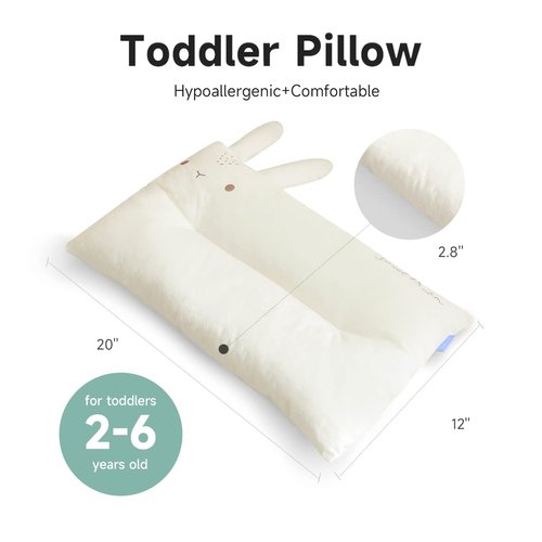 Choc chick Toddler Pillow,20X12inches Machine Washable 100% Cotton Pillowcase Soft Hypoallergenic Kids Pillows,Child Cute Animal Perfect Toddler Pillows for Sleeping 2 Years Old (Rabbit)