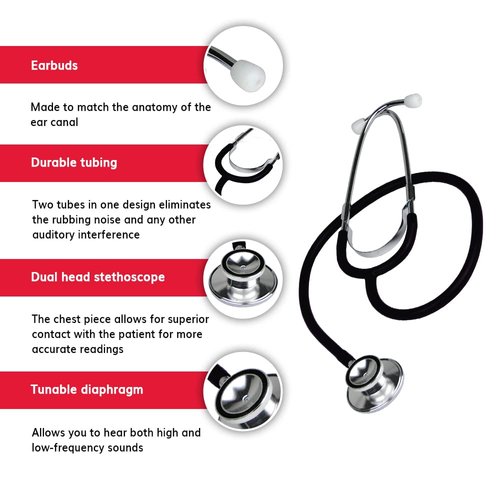 Ever Ready First Aid 143200 Dual Head Stethoscope, Black