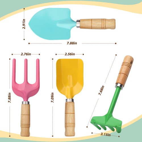 Beach Toy Scoop Sand Spade, Kids Small Garden Tool Set Toy, Rake, Spade, Hoe and Leaf Rake, Beach Shovels Spade Toy, Stainless Steel Sturdy Sandbox Kit Essential Beach Gear Accessories, 4 Pack