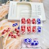 Independence Day Press on Nails 4th of July Medium Square Fake Nails American Flag Five-pointed Glue on Nails with Big Small Star Design Silver Glitter False Nails Sparkly Manicure for Women 24Pcs