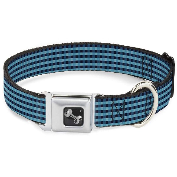 Buckle-Down Seatbelt Buckle Dog Collar - Mini Buffalo Plaid Navy/Blue - 1" Wide - Fits 11-17" Neck - Medium