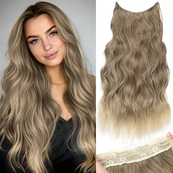 Halo Hair Extensions Invisible Wire Clip on 20 Inch (Dirty Blonde Mixed Bleach Blonde)
