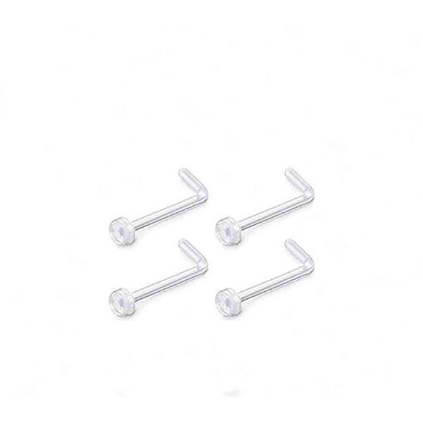 Jewelry 4Pcs 18g Clear Nose Ring Retainer Bioflex L Shape Nose Rings Studs Piercing Jewelry Flat Top