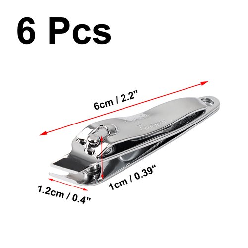 uxcell 6 PCS Sharp Nail Clippers Set, Metal Slanted Edge Toenail Clippers, Silver Tone Fingernail Clipper, Manicure Tool Pedicure Nail Clipper Cutter for Men Women Nail Cleaner