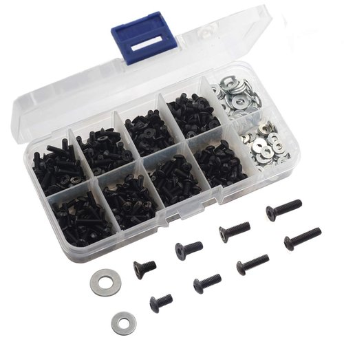 Vgoohobby 340PCS Universal M3 Screw Box Repair Accessories M3 Flat Round Head Screws M3 & M4 Flat Washer Compatible with Redcat HPI HSP Traxxas Tamiya SCX10 RC4WD 1/10 RC Car Truck