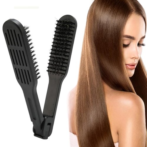 Boar Bristle Clamp Hair Brush, Double Sided Brush Clamp Straightener, Hair Styling Clips, Hair Straightening Comb Styling Tools for Smoothing and Straight Hair Styles (Black)