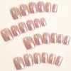 24Pcs Chrome Press on Nails Short Square Fake Nails Blush Glossy Design Glue on Nail Mirror Pink False Nails Coffin Artificial Acrylic nail Stick on Nail for Women Girls DIY Manicure Decorations