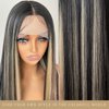 FABÉLLE Honey Blonde Highlight Lace Front Wigs 13x4x1 HD Lace Long Straight Glueless Wigs Pre Plucked Highlight Wigs Yaki Straight Synthetic Lace Front Wig 26 Inch