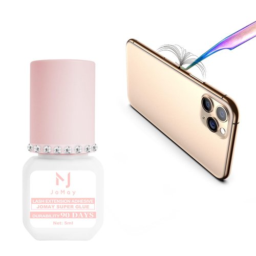 JoMay Eyelash Extension Glue Extra Strong 0.3 Sec Dry Retention – 10-12 Weeks Waterproof Anti-Oil Almost Non-irritating Black Lash Glue Only Professional Use Never for DIY/Cluster Lashes (5ML,Black)