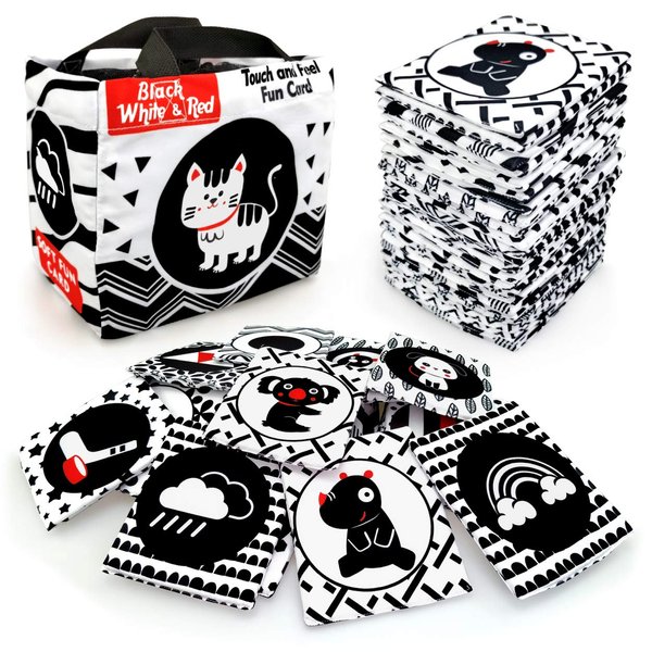 Black White Soft Flash Cards with Cloth Storage Bag for Baby and infant, High Contrast Newborn Baby Toys for 0 3 6 9 12 Months Boys and Girls, Gifts for Baby Shower
