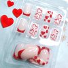 24Pcs Valentine's Day Press on Nails Medium Length Valentine's French Tip Fake Nails with Red Heart Love Design Stick on Nails Gift for Women DIY Valentine Romantic Manicure