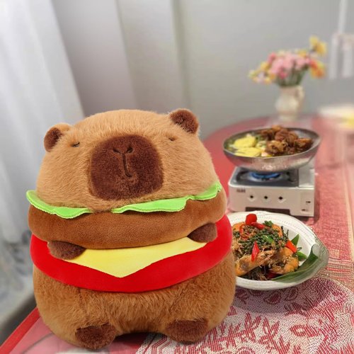 Ditucu Cute Hamburger Capybara Plush Burger Food Capibara Stuffed Animals Plushies Toys Hugging Gifts for Kids Brown 7.8 inch