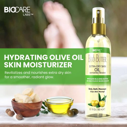 Biocare Skin Renewal Olive Oil Moisturizer for Extra Dry Skin - Nourishing Body Oil with Shea Butter & Vitamin E, Soothes & Hydrates 6.1 oz
