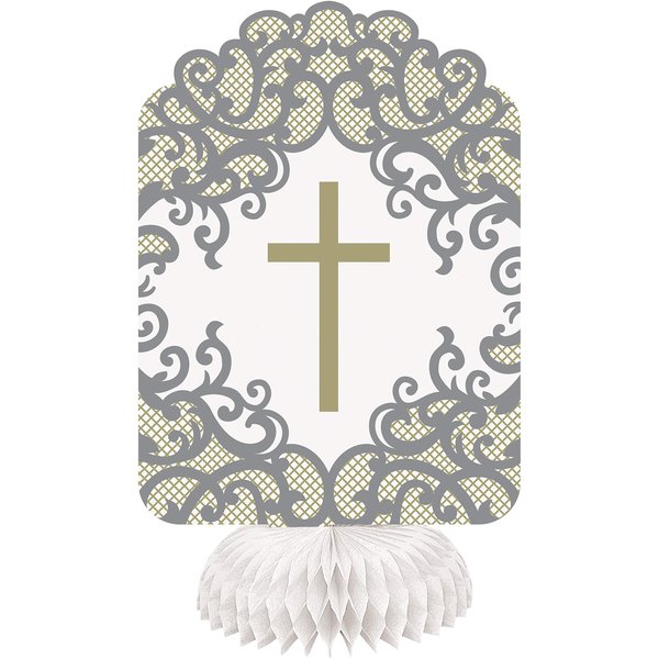 Fancy Gold Cross Honeycomb Decorations - 8" (Pack of 3) - Stunning Paper Party Decor for Baptism, Communion, and Religious Events