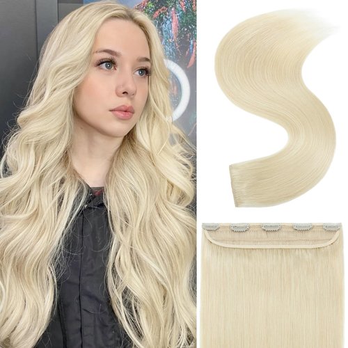 S-noilite Clip in Human Hair Extensions Clip in Hair Extensons 100% Real Human Hair One Piece/5 Clips 3/4 Full Head-Thicker Hair Clip Standard Weft Straight Soft(20 Inch-95g,#60 Platinum Blonde)