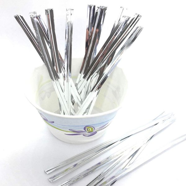 Weststone - 1000pcs 4" Silver Metallic Twist Ties foil Twist Ties for Cello Bags Treat Bags in Birthday Party Wedding Party